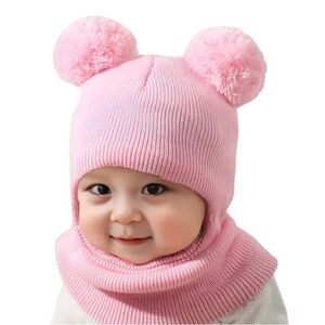 Adorable Pink Knit Baby Hat with Pom Poms